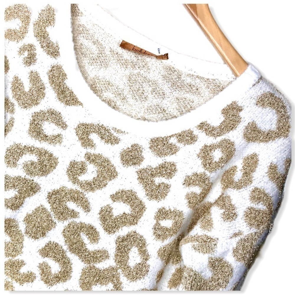 BELLDINI White & Gold Leopard Print Sweater - Picture 6 of 8